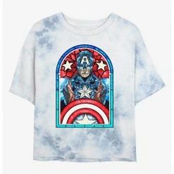 HER Marvel Captain America Stained Glass Womens Tie-Dye Crop T-Shirt