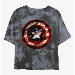 HER Marvel Captain America Flag Shield Womens Tie-Dye Crop T-Shirt