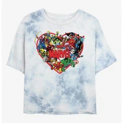 Marvel Hero Heart Womens Tie-Dye Crop T-Shirt