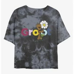 HER Marvel Guardians Of The Galaxy Groot Womens Tie-Dye Crop T-Shirt