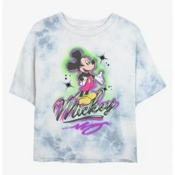 HER Disney Mickey Mouse Airbrush Womens Tie-Dye Crop T-Shirt