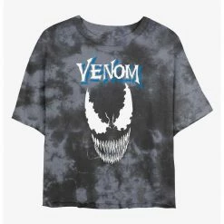 HER Marvel Venom Crest Womens Tie-Dye Crop T-Shirt