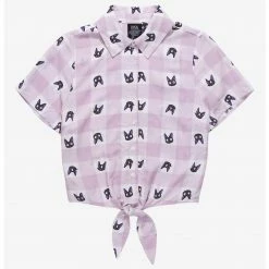 HUNIVERS Her Universe Studio Ghibli Kiki’s Delivery Service Jiji Plaid Tie-Front Woven Top