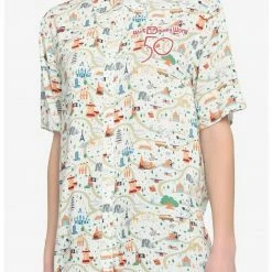 HUNIVERS Her Universe Walt Disney World 50th Anniversary Attractions Map Woven Button-Up