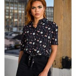 HUNIVERS Her Universe Star Wars Dark Side Galactic Empire Neon Tie-Front Woven Button-Up Her Universe Exclusive