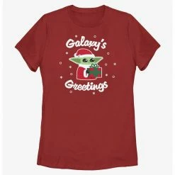 HER Star Wars The Mandalorian Santa Grogu Galaxy's Greetings Womens T-Shirt