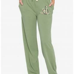 BIOWORLD Harry Potter Deathly Hallows Floral Army Green Pajama Pants