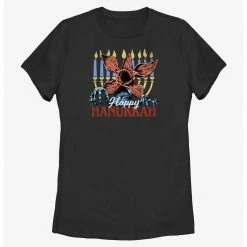 HER Stranger Things Demogorgon Happy Hanukkah Womens T-Shirt