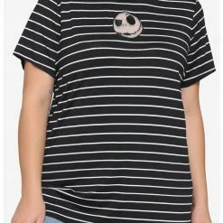 HUNIVERS The Nightmare Before Christmas Black & White Stripe Jack Face Mesh Panel T-Shirt Plus Size