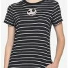 HUNIVERS The Nightmare Before Christmas Black & White Stripe Jack Face Mesh Panel T-Shirt