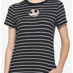 HUNIVERS The Nightmare Before Christmas Black & White Stripe Jack Face Mesh Panel T-Shirt
