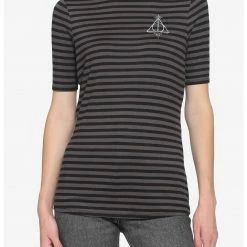 HUNIVERS Harry Potter Deathly Hallows Stripe Mock Neck Top