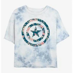 HER Marvel Captain America Shield Floral Womens Tie-Dye Crop T-Shirt