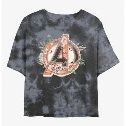 HER Marvel Avengers Logo Floral Womens Tie-Dye Crop T-Shirt