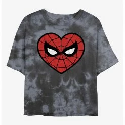 HER Marvel Spider-Man Heart Logo Womens Tie-Dye Crop T-Shirt