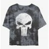 Marvel Punisher Distressed Skull Womens Tie-Dye Crop T-Shirt