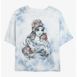 HER Disney Beauty And The Beast Outline Beauty Womens Tie-Dye Crop T-Shirt