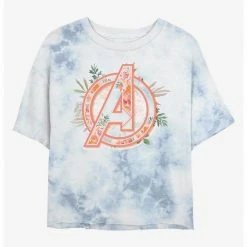 HER Marvel Avengers Logo Floral Womens Tie-Dye Crop T-Shirt