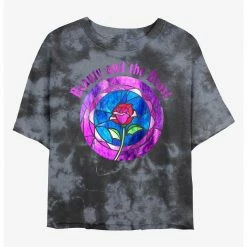 HER Disney Beauty And The Beast Glass Rose Womens Tie-Dye Crop T-Shirt