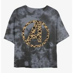 HER Marvel Avengers Logo Leopard Fill Womens Tie-Dye Crop T-Shirt