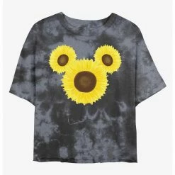 HER Disney Mickey Mouse Sunflower Womens Tie-Dye Crop T-Shirt