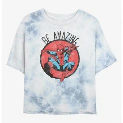 HER Marvel Spider-Man Be Amazing Womens Tie-Dye Crop T-Shirt