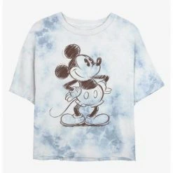 HER Disney Mickey Mouse Sketch Womens Tie-Dye Crop T-Shirt