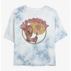 HER Marvel Guardians Of The Galaxy Outdoorsy Groot Womens Tie-Dye Crop T-Shirt