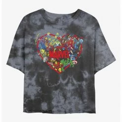 Marvel Avengers Retro Hero Heart Womens Tie-Dye Crop T-Shirt