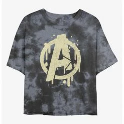 HER Marvel Avengers Logo Paint Drip Womens Tie-Dye Crop T-Shirt
