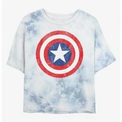 HER Marvel Captain America Distressed Shield Womens Tie-Dye Crop T-Shirt