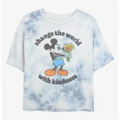 HER Disney Mickey Mouse Kindness Womens Tie-Dye Crop T-Shirt