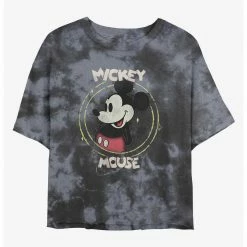 HER Disney Mickey Mouse Happy Classic Womens Tie-Dye Crop T-Shirt