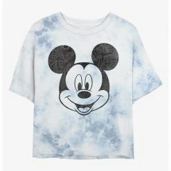 HER Disney Mickey Mouse Face Womens Tie-Dye Crop T-Shirt