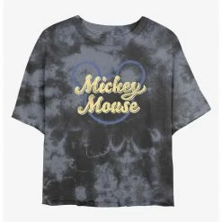 HER Disney Mickey Mouse Name Script Womens Tie-Dye Crop T-Shirt