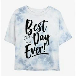 HER Disney Mickey Mouse Best Day Womens Tie-Dye Crop T-Shirt