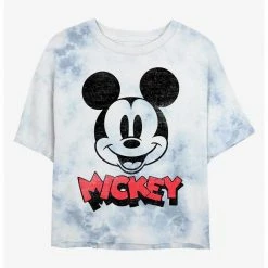 HER Disney Mickey Mouse Heads Up Womens Tie-Dye Crop T-Shirt