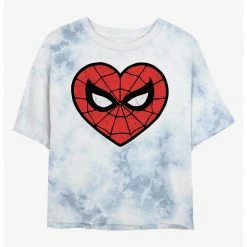 HER Marvel Spider-Man Heart Logo Womens Tie-Dye Crop T-Shirt