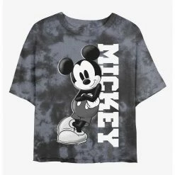 HER Disney Mickey Mouse Vetical Collegiate Womens Tie-Dye Crop T-Shirt