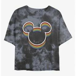 HER Disney Mickey Mouse Rainbow Ears Womens Tie-Dye Crop T-Shirt