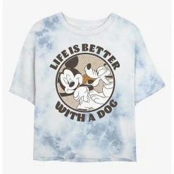 HER Disney Mickey Mouse Dog Life Womens Tie-Dye Crop T-Shirt