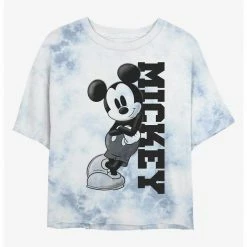 HER Disney Mickey Mouse Vertical Collegiate Womens Tie-Dye Crop T-Shirt