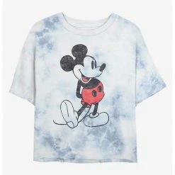 HER Disney Mickey Mouse Classic Vintage Womens Tie-Dye Crop T-Shirt