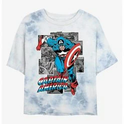 HER Marvel Captain America Comic Womens Tie-Dye Crop T-Shirt