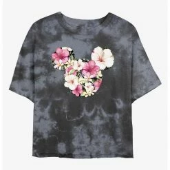 HER Disney Mickey Mouse Tropical Flower Womens Tie-Dye Crop T-Shirt