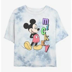 HER Disney Mickey Mouse Retro Name Womens Tie-Dye Crop T-Shirt