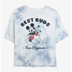HER Disney Mickey Mouse Vintage Best Buds Womens Tie-Dye Crop T-Shirt