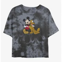HER Disney Mickey Mouse And Pluto Womens Tie-Dye Crop T-Shirt